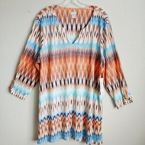 Chico's Jackpot Long Linen Tunic Nectarine Size 3 (XL)